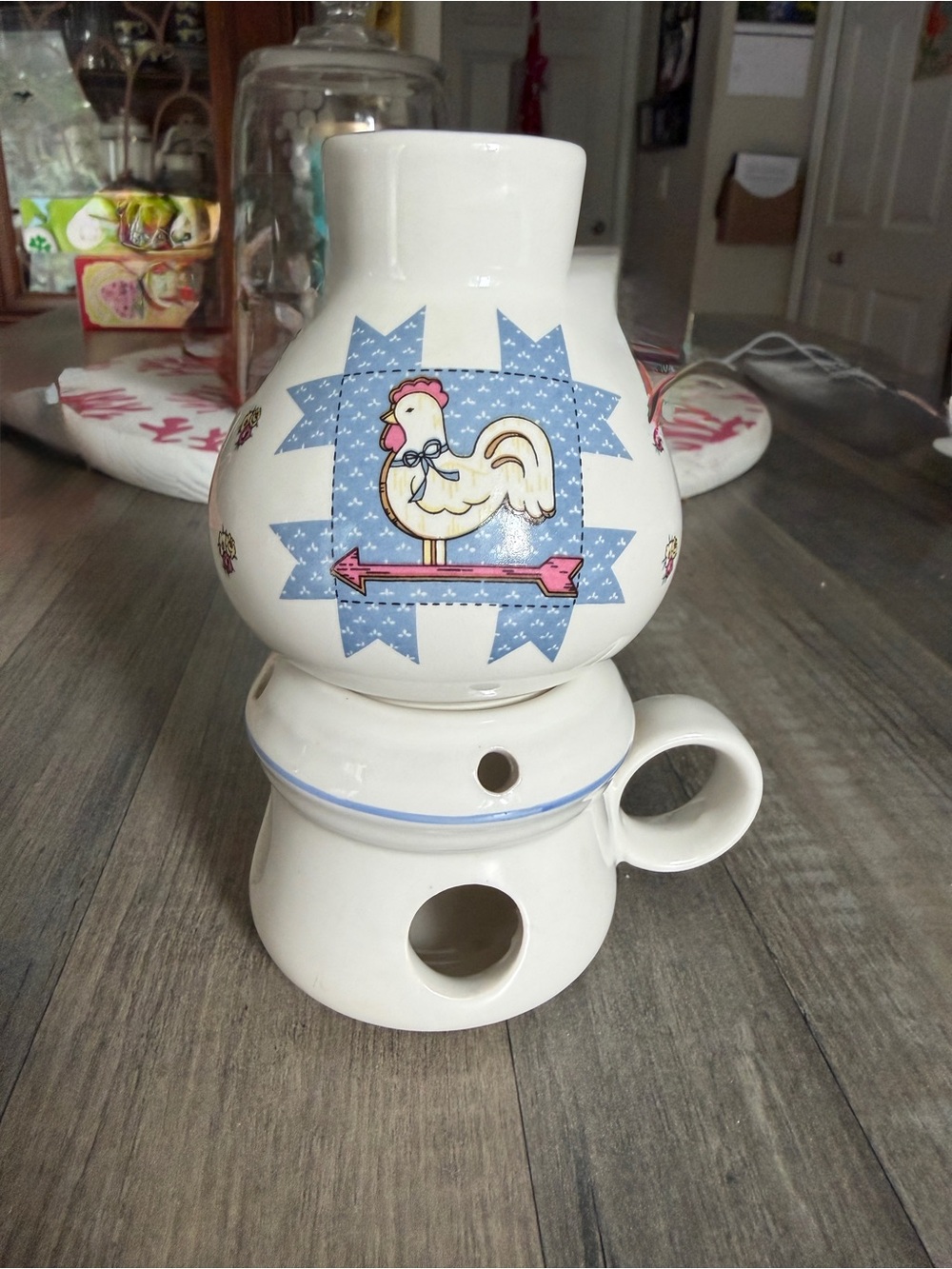 Vintage White Ceramic Rooster Potpourri Warmer - Home Art